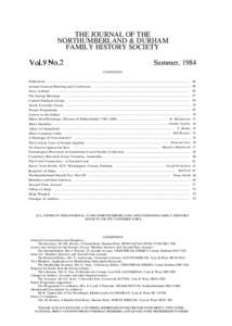 THE JOURNAL OF THE NORTHUMBERLAND & DURHAM FAMILY HISTORY SOCIETY Vo1.9 No.2  Summer, 1984