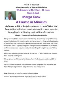 New Age / Margo / Spirituality / Religion / A Course in Miracles / Christian mysticism / Unity Church