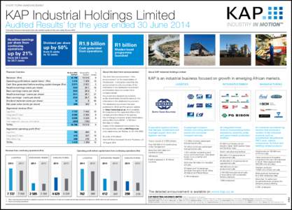 Short Form Announcement  KAP Industrial Holdings Limited Audited Results for the year ended 30 June 2014 #