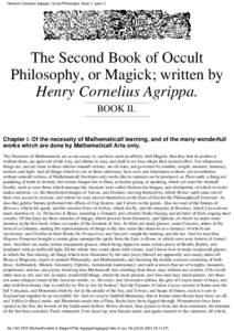 Heinrich Cornelius Agrippa: Occult Philosophy. Book II. (part 1)  The Second Book of Occult Philosophy, or Magick; written by Henry Cornelius Agrippa. BOOK II.