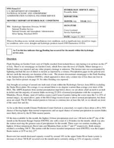 NWS Form E-5 U.S. DEPARTMENT OF COMMERCE NATIONAL OCEANIC AND ATMOSPHERIC ADMINISTRATION NATIONAL WEATHER SERVICE MONTHLY REPORT OF HYDROLOGIC CONDITIONS TO: Hydrologic Operations Division, W/OH2