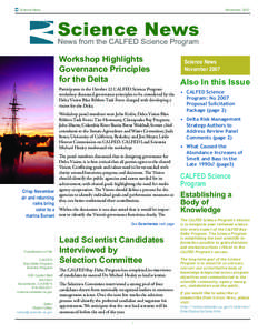 Science News	  November, 2007 Science News News from the CALFED Science Program