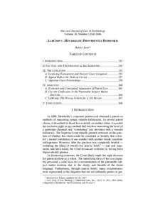 Harvard Journal of Law & Technology Volume 20, Number 1 Fall 2006 LABCORP V. METABOLITE: PROVIDENTLY DISMISSED Robert Kent*