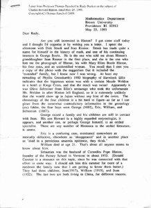 Letter from Professor Thomas Banchoffto Rudy Rucker on the subject of Charles Howard Hinton, dated May 25, 1993. Copyright (C) Thomas Banchoff2009.