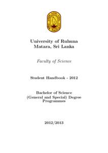 University of Ruhuna Matara, Sri Lanka Faculty of Science Student Handbook