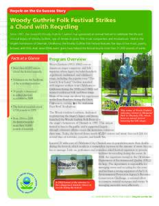 Recycle on the Go Success Story  Woody Guthrie Folk Festival Strikes a Chord with Recycling Since 1997, the nonprofit Woody Guthrie Coalition has sponsored an annual festival to celebrate the life and musical legacy of W
