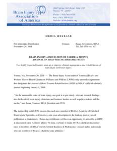 MEDIA RELEASE  For Immediate Distribution November 20, 2008  Contact: