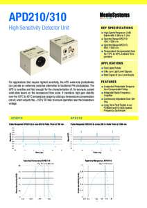 APD210/310  High Sensitivity Detector Unit K e y S p e c i f i c at i o n s ■■ High Speed Response: 3 dB