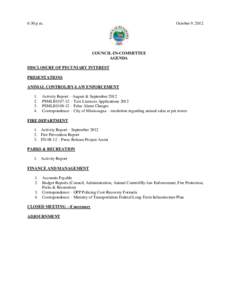 6:30 p.m.  October 9, 2012 COUNCIL-IN-COMMITTEE AGENDA