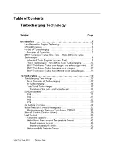Table of Contents Turbocharging Technology Subject Page