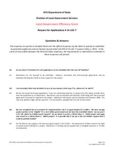 NYS Department of State Division of Local Government Services Local Government Efficiency Grant Request for Applications # 14-LGE-7