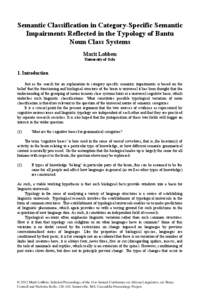 Semantic Classification in Category-Specific Semantic Impairments Reflected in the Typology of Bantu Noun Class Systems