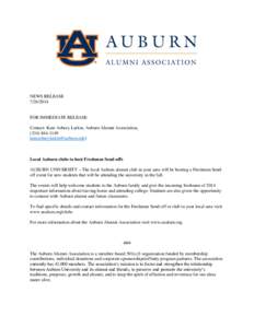 NEWS RELEASE[removed]FOR IMMEDIATE RELEASE Contact: Kate Asbury Larkin, Auburn Alumni Association, ([removed]