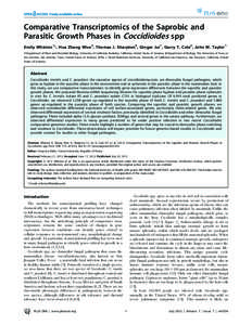 Comparative Transcriptomics of the Saprobic and Parasitic Growth Phases in Coccidioides spp Emily Whiston1*, Hua Zhang Wise2, Thomas J. Sharpton3, Ginger Jui1, Garry T. Cole2, John W. Taylor1 1 Department of Plant and Mi