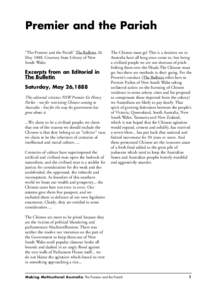 Premier and the Pariah “The Premier and the Pariah” The Bulletin 26 May[removed]Courtesy State Library of New South Wales  Excerpts from an Editorial in