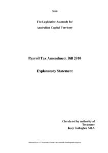 2010  The Legislative Assembly for Australian Capital Territory  Payroll Tax Amendment Bill 2010