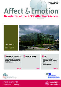 VOLUME 3, ISSUE 01 JANUARY 2014 Affect & Emotion Newsletter of the NCCR Affective Sciences