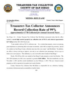 TREASURER-TAX COLLECTOR COUNTY OF SAN DIEGO COUNTY ADMINISTRATION CENTER  1600 PACIFIC HIGHWAY, ROOM 112 SAN DIEGO, CALIFORNIA  (  FAXwww.sdtreastax.com DAN McALLISTER