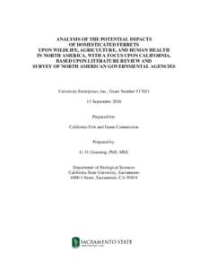 ANALYSIS OF THE POTENTIAL IMPACTS OF DOMESTICATED FERRETS UPON WILDLIFE, AGRICULTURE, AND HUMAN HEALTH