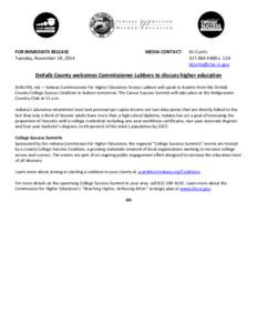 FOR IMMEDIATE RELEASE Tuesday, November 18, 2014 MEDIA CONTACT:  Ali Curtis