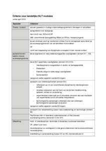 Criteria voor landelijke NLT modules versie april 2012 Aspecten Criterium