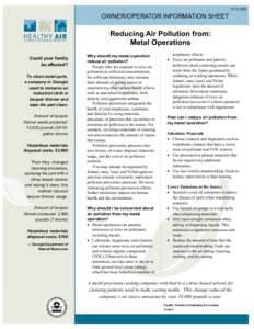[removed]OWNER/OPERATOR INFORMATION SHEET Reducing Air Pollution from: Metal Operations