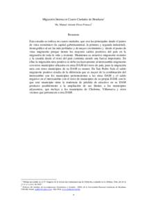 Migración Interna en Cuatro Ciudades de Honduras1 Ms. Manuel Antonio Flores Fonseca2