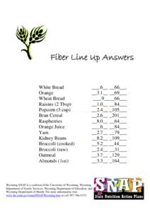 Fiber Line Up Answers  White Bread Orange Wheat Bread Raisins (2 Tbsp)