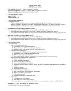 College of San Mateo Official Course Outline 1. COURSE ID: KINE 300 TITLE: Anatomy in Motion Semester Units/Hours: 3.0 units; a minimum of 48.0 lecture hours/semester Method of Grading: Grade Option (Letter Grade or P/NP