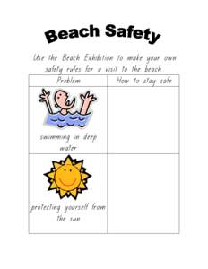 Use the Beach Exhibition to make your own safety rules for a visit to the beach. Problem How to stay safe  swimming in deep