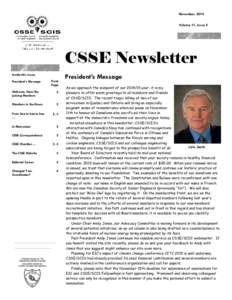 November, 2014 Volume 11, Issue 5 CSSE Newsletter Inside this issue: President’s Message