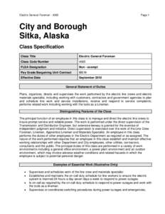 Electric General ForemanPage 1 City and Borough Sitka, Alaska