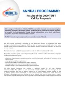 ANNUAL PROGRAMME: Results of the 2009 TEN-T Call for Proposals With a budget of €80 million in 2009, the TEN-T Annual Call for Proposals focused on meeting the priorities of the projects of common interest. The Annual 