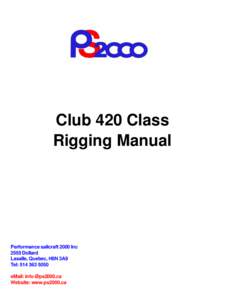 Club 420 Class Rigging Manual Performance sailcraft 2000 Inc 2555 Dollard Lasalle, Quebec, H8N 3A9