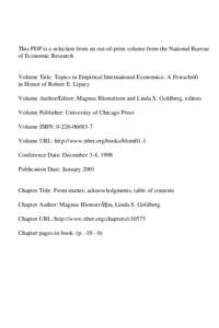 Topics in Empirical International Economics: A Festschrift in Honor of Robert E. Lipsey