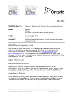 Ministry of Education Financial Analysis and Accountability Branch 21st Floor, Mowat Block 900 Bay Street Toronto, Ontario M7A 1L2