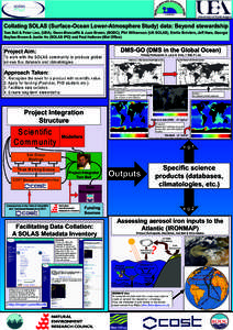 Collating SOLAS (Surface-Ocean Lower-Atmosphere Study) data: Beyond stewardship Tom Bell & Peter Liss, (UEA), Gwen Moncoiffé & Juan Brown, (BODC), Phil Williamson (UK SOLAS), Emilie Brévière, Jeff Hare, Georgia Baylis