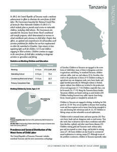 In 2012, the United Republic of Tanzania made a moderate advancement in efforts to eliminate the worst forms of child labor. The Government launched the National Costed Plan of Action for Most Vulnerable Children II (201