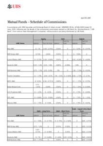  April 30, 2013 Mutual Funds – Schedule of Commissions In accordance with SEBI (Securities and Exchange Board of India) circular: SEBI/IMD/CIR No[removed]dated 30 June, 2009, following are the details of the