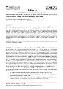 Amendment of Articles 8, 9, 10, 21 and 78 of the International Code of Zoological Nomenclature to expand and refine methods of publication