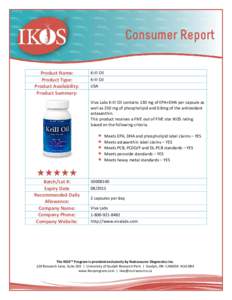 Product Name: Product Type: Product Availability: Product Summary:  Krill Oil