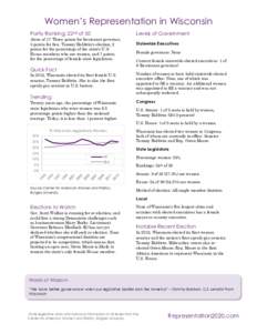 Women’s Representation in Wisconsin Parity Ranking: 22nd of 50 Levels of Government  Score of 17: Three points for lieutenant governor,