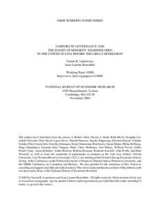 NBER WORKING PAPER SERIES  CORPORATE GOVERNANCE AND THE PLIGHT OF MINORITY SHAREHOLDERS IN THE UNITED STATES BEFORE THE GREAT DEPRESSION Naomi R. Lamoreaux