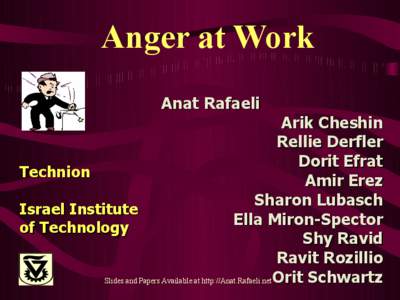 Anger at Work Anat Rafaeli Arik Cheshin Rellie Derfler Dorit Efrat