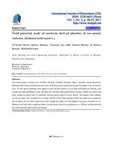 International Journal of Biosciences (IJB) ISSN: Print) Vol. 1, No. 2, p, 2011 http://www.innspub.net Research Paper