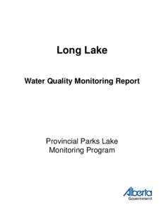 Long Lake Water Quality Monitoring Report Provincial Parks Lake Monitoring Program
