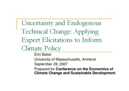 Uncertainty and Endogenous Technical Change: Applying Expert Elicitations to Inform Climate Policy Erin Baker University of Massachusetts, Amherst