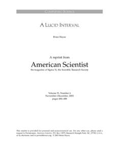 COMPUTING SCIENCE  A LUCID INTERVAL Brian Hayes  A reprint from