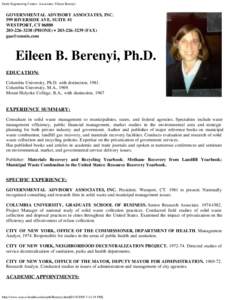 Earth Engineering Center- Associates: Eileen Berenyi  GOVERNMENTAL ADVISORY ASSOCIATES, INC. 599 RIVERSIDE AVE. SUITE #1 WESTPORT, CT3238 (PHONE) · FAX)