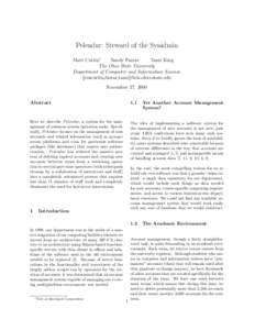 Pelendur: Steward of the Sysadmin Matt Curtin∗ Sandy Farrar Tami King The Ohio State University Department of Computer and Information Science